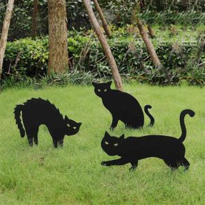 SUTAN Scary Black Cat Courtyard Lawn Party Supplies Silhouette Stakes Halloween Decoration Yard Sign Cat Silhouette Decorations