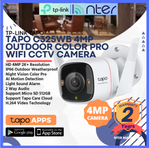 TP-LINK Tplink 4MP 4 Megapixel IP66 Outdoor Wi-Fi Wifi CCTV Camera Full Color Night Vision MicroSD AI Detect Tapo C325WB