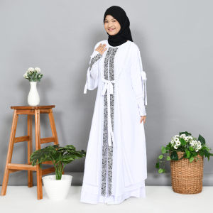 Abiyyuco TA9003A | Gamis Abaya Turki Anak Perempuan Putih Turkey Bahan Jersey mix Ceruty Usia 4 - 13