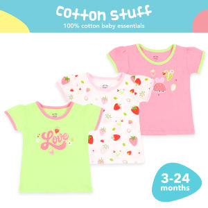 Cotton Stuff Little Things We Love Collection Baby Fitted Blouse for Girls 100% Cotton Baby Clothes 3pcs (3-24 Months)