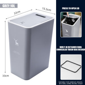 10L/15L Press-type Trash Can With Lid Waterproof Pet-proof Anti-odor Space Save Trash Bin