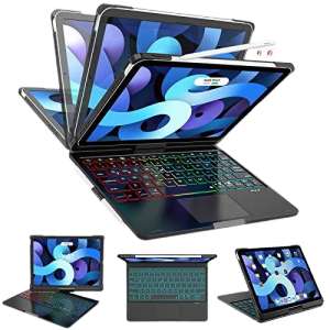 360 Degree Rotatable Wireless Bluetooth Keyboard for iPad Pro 13 11 10th Gen 2022 iPad Air 6th 5th 4th Generation Case 10.9 2020 iPad Air 2020 iPad Pro 11 2022 2021 2020 2018 with touchpad Keyboard 7 Color Backlight