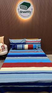 Sheetify I Slate Horizon I 3in1 Bedsheet Set w/ 2 Pillowcase 18X28 I Canadian Cotton I Full garter