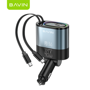 BAVIN PC2083 4-in-1 48W Fast Charging Car Charger w/ Retractable Cables for Android & iPh (Supports 17 Series)