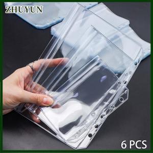 ZHUYUN New 6pcs A5 A6 A7 6 lỗ 3 Lớp Hai Mặt Túi chất kết dính dây kéo trong suốt thư mục và Side mở thư mục không thấm nước PVC