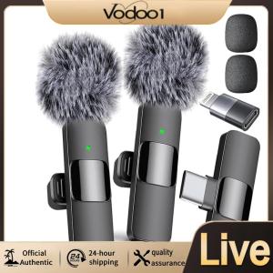 Wireless Lavalier Microphone 2 in 1 Noise Cancelling Portable Audio Recorder for Video and Podcast Recording