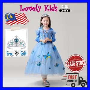 ⭐HOT DEAL⭐ [READY STOCK]- 4y-9y Kids Girl Costume Frozen Princess Cinderella Costume Cosplay Disney Princess Fairytale Party Dress Wedding Birthday Baby Blue/Pink 女儿童话灰姑娘艾莎公主裙蓬蓬扮演表演服粉蓝粉红