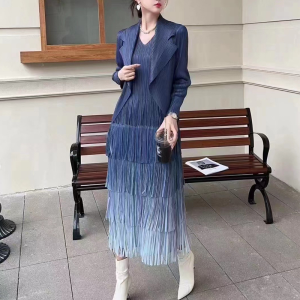 Autumn and Winter Womens Clothing Fashion Suit plus Size Gradient Color Inner Tassel Dress Blazer Two-Piece Set #20230416