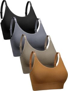 SATINIOR 4  Pack of Womens Sports Bras  Padded Ribbed Camisole Bra Seamless Bra Wireless Wire Free Workout Tank Top