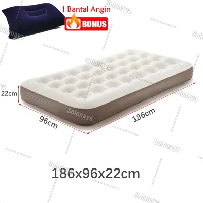 【186X75X22cm】Matras Tidur Kasur Angin Pompa Tiup Double Air Bed / Kasur Angin Termasuk Bantal kasur angin pompa otomatis kasur tiup Double Kasur Tiup Air Bed Queen Kemah Indoor dan Outdoor Anti-kempes Kasur