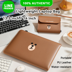 LINE FRIENDS Brown Laptop Sleeve PU Leather Water-resistant Protective Case with Mouse Pad LFB277