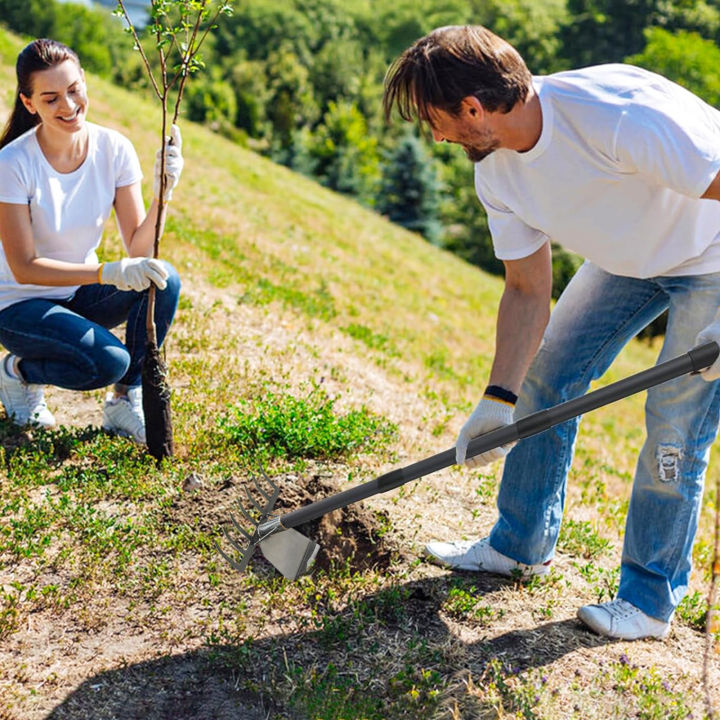 Soil Excavation Rake Gardening Rake and Hoe Combo 2-in-1 Heavy Duty ...