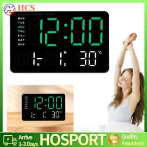 【HCS】 LED Digital Alarm Clock Electronic Wall Clock Large Number Display Bedside Alarm Clock Temperature/Date Display Boarderless Wall-mounted Clock for Bedroom