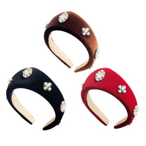 Black Plush Headbands with White Pearls Hairpieces Holiday Comfortable Accessory for Womens Fashionable Hair Styling