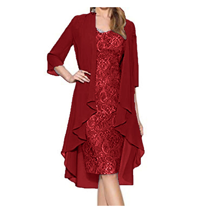 Xfashion Lace Midi Dress Women Dress Floral Lace Embroidered