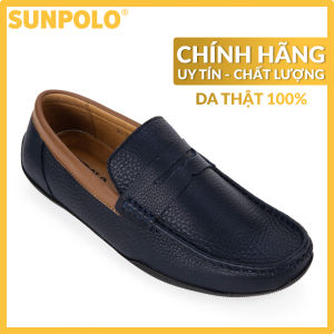Giày nam Giày mọi nam da bò SUNPOLO MU2588 (Xanh navy)