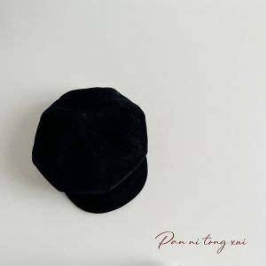 ZYJC Vải cotton lộn Mũ Beret hình bát giác Chống gió Vải gân Mũ mùa thu đông Thời trang Màu đơn sắc Mũ báo chí Bé trai bé gái