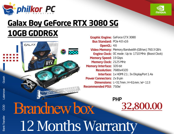 Galax Boy Geforce RTX 3080 SG 10GB GDDR6X 320-BIT Brandnew Graphics card