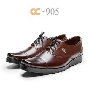 Sepatu Pantofel Tali Pria Kulit Asli OC 905 Odon Cibaduyut Kantor Casual Formal Coklat New Kekinian