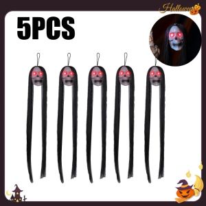 Halloween Hanging Ghost Prop Glowing Ghost Head with Long Hair for Haunted House and Escape Room Decor