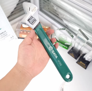SATA Plastic Dipped Handle Adjustable Wrench Metric Scale European Style Rubber Grip Flexible Open End Shifting Spanner