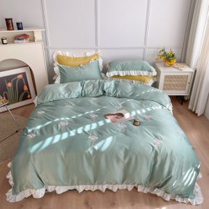 ( CỰC RẺ) SET CHĂN GA GỐI LỤA SATIN THÊU CÚC HỌA MI SET 4 MÓN NHẬP KHẨU LOẠI 1