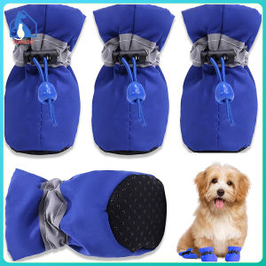 4Pcs Dog Boots Shoes Anti Slip Waterproof Cat Suppile Dog dress Blue
