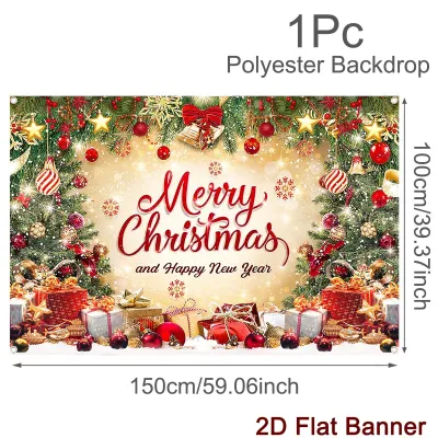 100*150cm Colorful Christmas Backdrop Christmas Wreath Santa Claus Pattern Hanging Background Banner Xmas 2026 Party Supplies Home Decor Photo Props for 2027 New Year