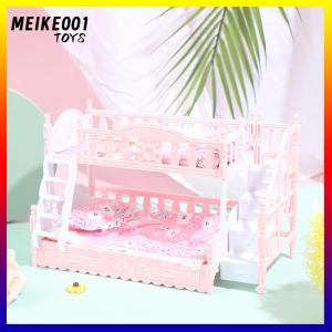 MEIKE001 ตุ๊กตาจำลองขนาดเล็กยุโรปเจ้าหญิงคู่เตียงตุ๊กตาเฟอร์นิเจอร์ของเล่น