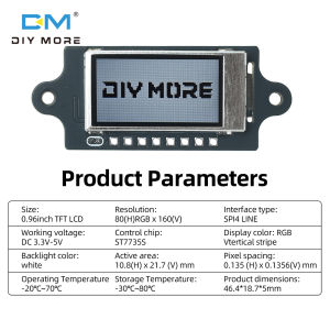Diymore 0.96-inch TFT LCD Module ST7735S Small Screen 80x160 Resolution Display Module LCD Wide-Viewing-Angle SPI Color Screen 8-Pin Blue Board Module