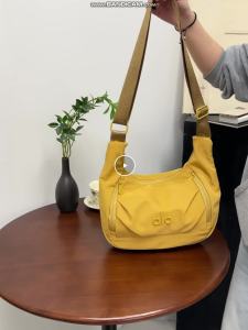 Dual Side Zipper Curved Crescent Yoga Crossbody Bag ALO Six Neutral Tone Thin Water Repellent Nylon Adjustable Full Print Wide Strap Daily Workout Outdoor Sling Bag