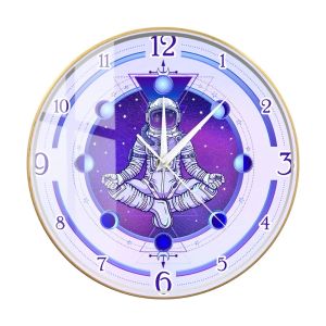 Sacesr Astronauts Doing Yoga Silent Quartz Wall Clock For Yoga Studio Meditate In Outer Space Feel The Galaxy Modern Design Wall Clock P7Q2M