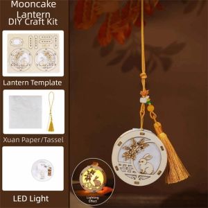ainachu mid autumn festival lantern 中秋节灯笼diy Luminous Wooden Mooncake Lantern Handmade Portable Handheld Flower Lamp DIY Craft Kit Vintage Mid-Autumn Ornament Moon Festival