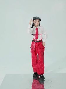 Girls Hip Hop Crop Top Pu Leather Cargo Pants Child School Uniform Costumes Kids Streetwear Jazz K-pop Street Dance Clothes Sets2026
