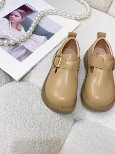 Childrens Leather Shoes 2024 Spring and Autumn British Style Girls Small Leather Shoes Flat Bottom Fashion Baby School Performance Black Thin Shoes