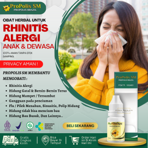 Obat Hidung Gatal dan Sering Bersin Obat Rhinitis Alergi Obat Hidung Tersumbat / Mampet Obat Hidung Meler Terus Sakit Tenggorokan Mata Gatal Berair Obat Untuk Hentikan Bersin-Bersin Obat Sinusitis Obat Flu / Pilek Menahun Propolis SM Herbal Alami
