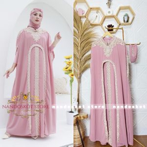 Kaftan Gamis Premium Nude Rose Gold – Bordir Emas Mewah Model Arab Elegan