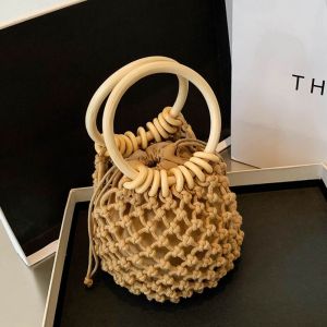 Portable Weaving Straw Woven Handbag Elegant Handmade Bucket Tote Bag Korean Style Niche Design Woven Beach Bag Vacation2026