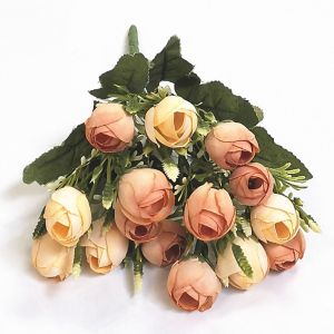 COOLSOOL 5 forks Artificial Flower Bouquet Rosebud Style Fabric Petals Decorative Flower Bouquet Gifts Multi-Branch Artificial Bud Flowers Wedding Decor
