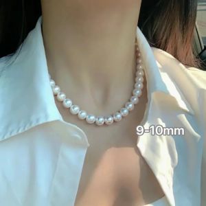 Natural freshwater pearl necklace 9-10mm perfectly round almost high luster with s925 silver clasp