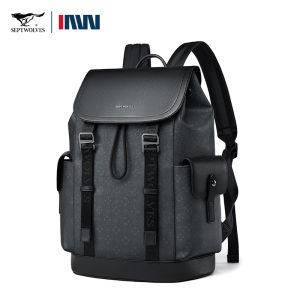 SEPTWOLVES Leather black business backpack men Waterproof High-end Large laptop Office bagpack For Work