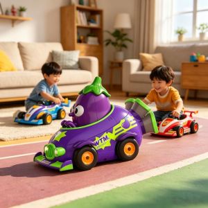 ZHONGMEET 2.4G Pea Remote Control Car 360° Rotating LED Lights Eggplant RC Racing Car Cool Simulation Design Vegetable Car Toy Boys