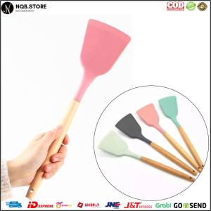 Spatula Silikon Gagang Kayu Tahan Panas - Sodet Masak Warna