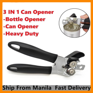 3in1 Stainless Steel Can OpenerSilver With Hook Hole Multi-Function Bottle Can Black