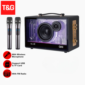 T&G SK-2060 Bluetooth Karaoke Speaker HiFi Surround Sound with RGB LED Lights & Two Wireless Microphone Transparent Design