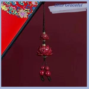Ditur Natural Cinnabar Lotus Car Keychain Chinese Style Lucky Phone Chain Bag Pendant Hanging