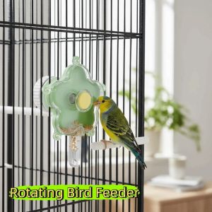 FIRST SONG พลาสติก ที่ให้อาหารนกแบบหมุน ฟังก์ชันการแทะ รูปทรงดอกไม้ ของเล่นนกแบบโต้ตอบ ของเล่นป้อนอาหาร ปรับได้ ของเล่นนกแก้ว ใช้กรงนก