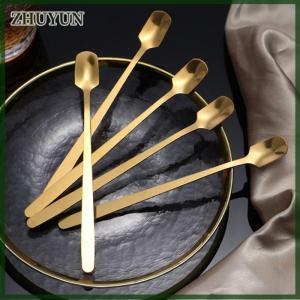 ZHUYUN 1 cái thép không gỉ dài xử lý Ice Spoon Bộ đồ ăn cho cà phê Trà Ice Cream món tráng miệng khuấy thìa Scoop