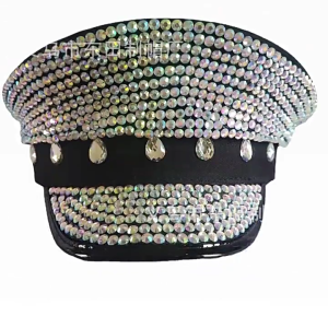 Sparkling Captain Hat Crystals Rhinestones Hat for Bachelorette Party Disco Captain Hat Disco Hat for Actress