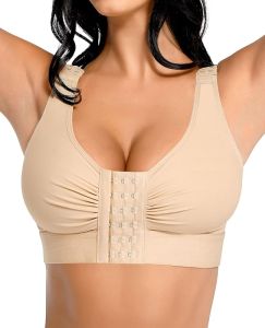 FeelinGirl Post Surgery Compression Bra for Womens Front Closure Bra with Adjustable Straps Wirefree